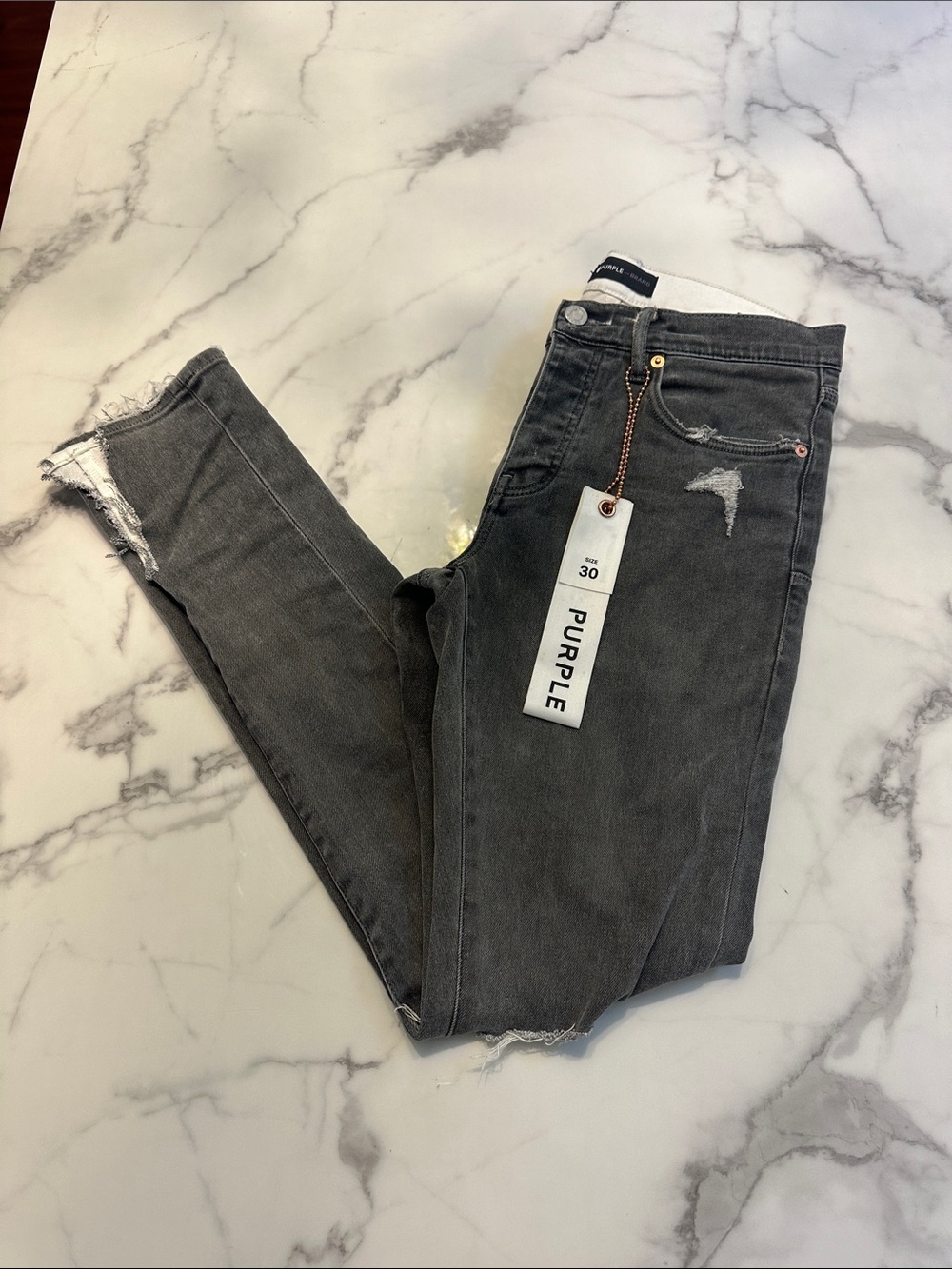 PURPLE High-Rise Gray Distressed Skinny Jeans